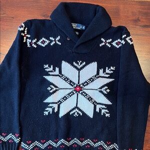 Polo by Ralph Lauren Black Knit Shawl-Collar Sweater